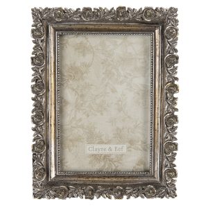 Stříbrný antik fotorámeček s růžemi  - 15*2*20 cm / 10*15 cm Clayre & Eef  - -