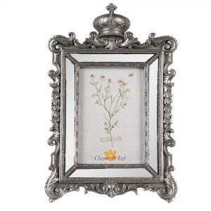 Stříbrný antik fotorámeček se zrcátky a korunkou Baroque - 21*3*32 cm / 13*18 cm Clayre & Eef  - -