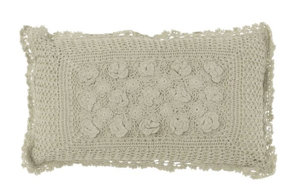 Světle zelený bavlněný polštář s krajkou Lace green - 50*10*30cm J-Line by Jolipa  - -