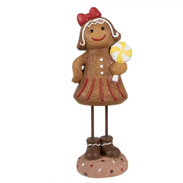 Vánoční dekorace Perníček Gingerbread dívka s lízátkem - 10*8*23 cm Clayre & Eef  - -