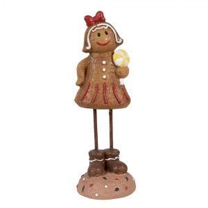 Vánoční dekorace Perníček Gingerbread dívka s lízátkem - 7*7*18 cm Clayre & Eef  - -