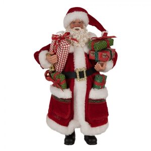 Vánoční dekorace taťka Santa Claus v kožichu s dárky - 16*10*27 cm Clayre & Eef  - -