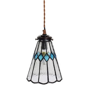 Závěsná Tiffany lampa modré detaily BlueRhom - Ø 15*115 cm E14/max 1*25W Clayre & Eef  - -