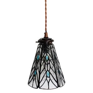 Závěsná Tiffany lampa modré kamínky BlueEye - Ø 15*115 cm E14/max 1*25W Clayre & Eef  - -