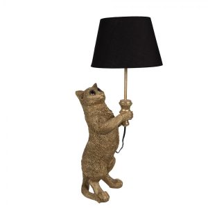 Zlatá stolní lampa Kočka s černým stínidlem - 31*24*62 cm Clayre & Eef  - -