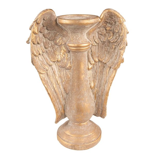 Zlatý antik svícen s andělskými křídly Wings - 24*12*33 cm Clayre & Eef  - -