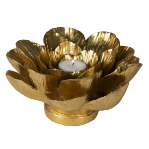 Zlatý svícen na čajovou svíčku ve tvaru květu Flower Gold - 19*19*10 cm Clayre & Eef  - -