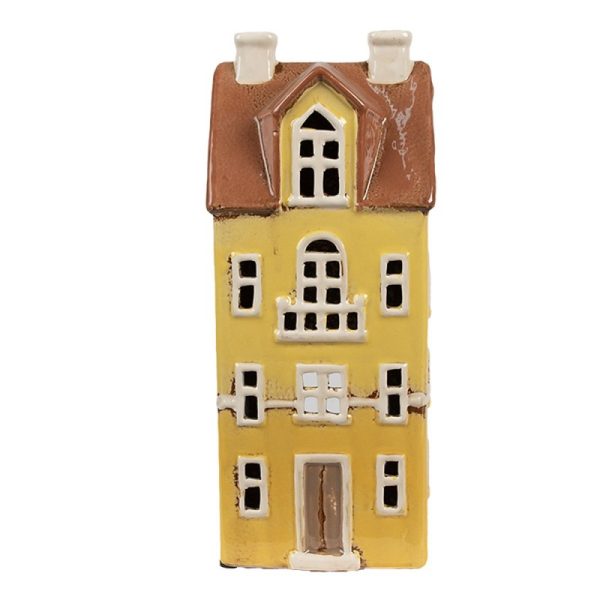 Žlutý keramický svícen na čajovou svíčku domek Amster Village - 11*9*25 cm Clayre & Eef  - -