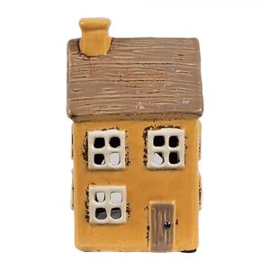 Žlutý keramický svícen na čajovou svíčku domek Amster Village - 9*9*15 cm Clayre & Eef  - -