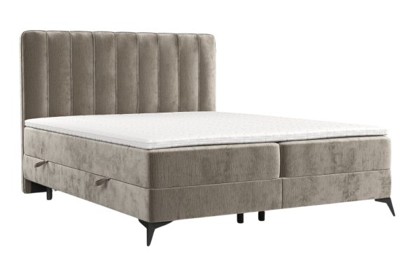 Maison de Rêve Béžová čalouněná postel boxspring AGGAZ 140 x 200 cm  - Výška55 cm- Šířka opěrky hlavy 140 cm