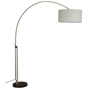 Zlatá stojací lampa DUTCHBONE ARCHIE 212 cm s mramorovým podstavcem  - Výška212 cm- Průměr stínidla 50 cm