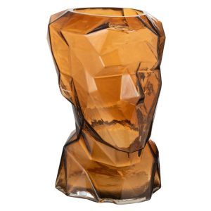 Hnědá skleněná váza J-line Cubist 30 cm  - Výška30 cm- Šířka 23