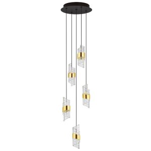 Černo-zlaté závěsné LED světlo Nova Luce Seneca 30 cm  - Výška150 cm- Průměr základny 30 cm