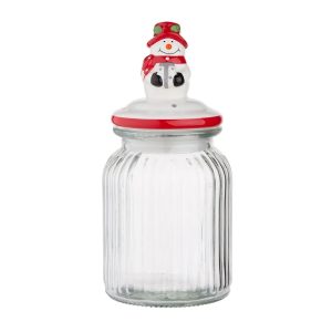 Altom Skleněná dóza s keramickým víčkem Snowman 900 ml  - Barvačirá- Myčka ne