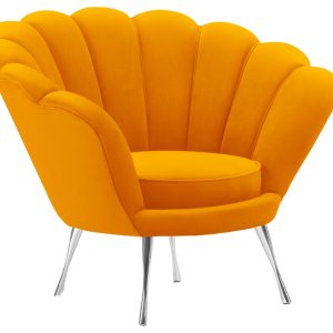 Oranžové sametové křeslo Cosmopolitan Design Kingston II. se stříbrnou podnoží  - Výška76 cm- Šířka 98 cm