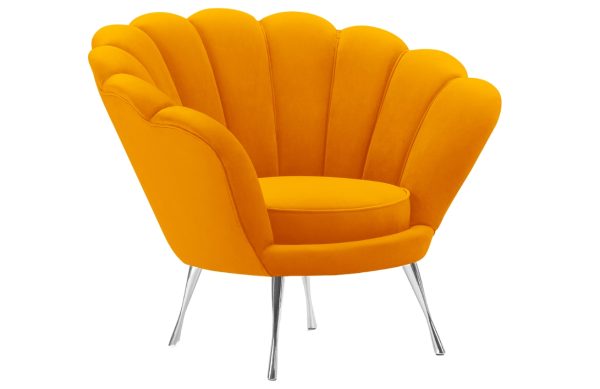 Oranžové sametové křeslo Cosmopolitan Design Kingston II. se stříbrnou podnoží  - Výška76 cm- Šířka 98 cm