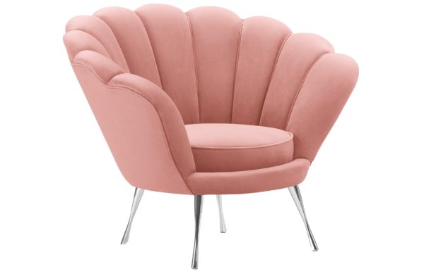 Růžové sametové křeslo Cosmopolitan Design Kingston II. se stříbrnou podnoží  - Výška76 cm- Šířka 98 cm