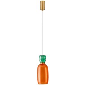 Oranžovo-zelené skleněné závěsné LED světlo Nova Luce Pluma 15 cm  - Výška179 cm- Průměr 15 cm