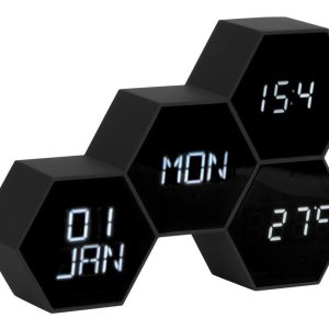 Present time Černý budík Level VI. s bílým LED displejem  - Výška12 cm- Šířka 17