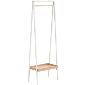 Bílý kovový stojací věšák Kave Home Benny 160 cm s dubovou poličkou - Výška160 cm- Šířka 55 cm