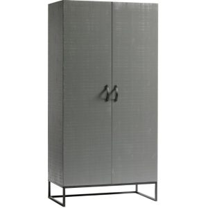 WOOOD Šedá borovicová skříň Neville 195 cm  - Výška195 cm- Šířka 100 cm