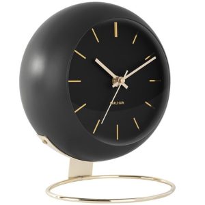 Present time Černo-zlatý kovový kulatý budík Belene M - Průměr21 cm- Výška 24