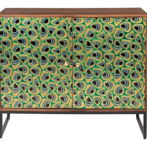 Zelená mangová komoda DUTCHBONE Meena s pavím vzorem 95 x 40 cm  - Výška80 cm- Šířka 95 cm