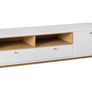 ARBYD Bílý TV stolek Thia s dubovou podnoží 160 x 45 cm  - Výška50 cm- Šířka 160 cm