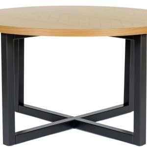 Dubový rýhovaný kulatý konferenční stolek Woodman Camden s březovou podnoží 80 cm - Výška45 cm- Průměr 80 cm