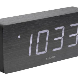 Present time Černý dřevěný budík Level IV. s bílým LED displejem  - Výška9 cm- Šířka 21 cm