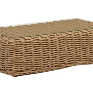 Ratanový zahradní konferenční stolek Kave Home Portlligat 112 x 60 se skleněnou deskou  - Výška32