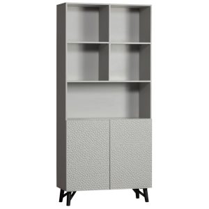 WOOOD Světle šedá dřevěná knihovna Miste 200 x 90 cm  - Výška200 cm- Šířka 90 cm