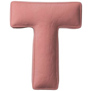 Yellow Tipi Korálově růžový sametový polštář písmeno T 40 cm  - Výška40 cm- Šířka 35 cm