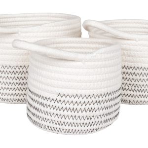 Nordic Living Set tří bílých bavlněných košů Caelia 20/17/13 cm - Výška11/13/14 cm- Šířka 13/17/20 cm