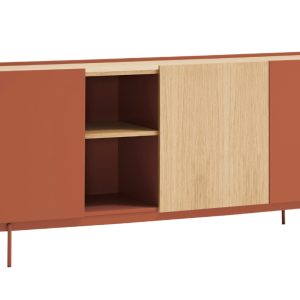 Cihlově červená dubová komoda Teulat Otto 180 x 45 cm - Výška78 cm- Šířka 180 cm