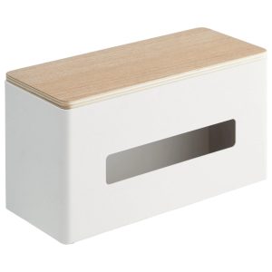 Bílý kovový box na ubrousky Yamazaki Rin 26 x 11 cm  - Výška14 cm- Šířka 26 cm